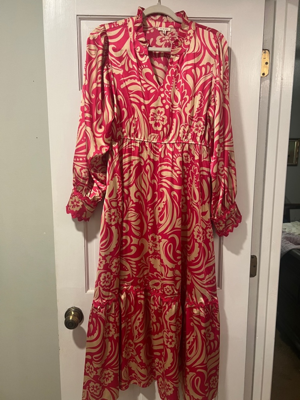 JODIFL Pink and Cream Floral Swirl Maxi Dress